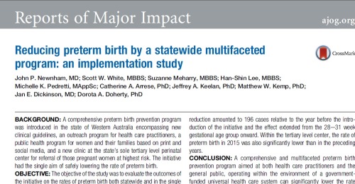 Preterm initiative recognised as a Report of Major Impact